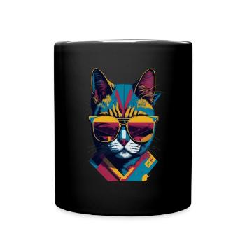 Vintage Vibes and Feline Flair Retro Cool Cat - Tasse einfarbig - Schwarz - Vorne