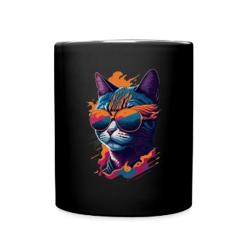 Vintage Vibes and Feline Flair Retro Cool Cat - Tasse einfarbig - Schwarz - Vorne