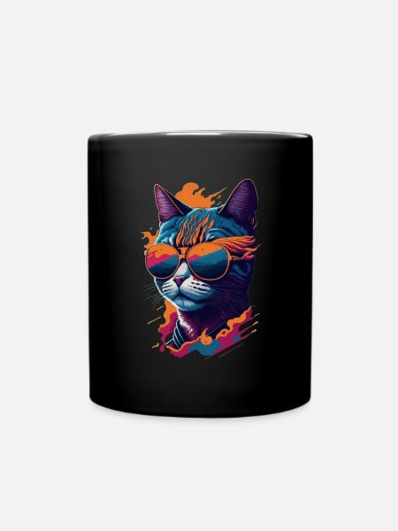 Vintage Vibes and Feline Flair Retro Cool Cat - Tasse einfarbig - Schwarz
