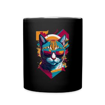 Vintage Vibes and Feline Flair Retro Cool Cat - Tasse einfarbig - Schwarz - Vorne