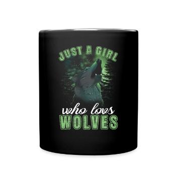 Nur Ein Mädchen, Das Wölfe Liebt Wolfsliebe - Tasse einfarbig - Schwarz - Vorne