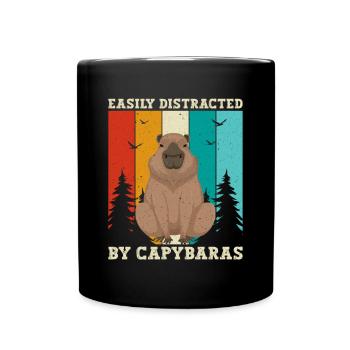Retro Easily Distracted by Capybaras Capybara - Full Colour Mug - black - Front