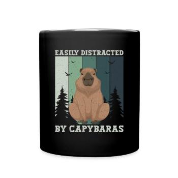 Retro Easily Distracted by Capybaras Capybara - Full Colour Mug - black - Front