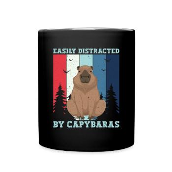 Retro Easily Distracted by Capybaras Capybara - Full Colour Mug - black - Front