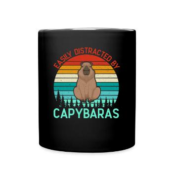 Retro Easily Distracted by Capybaras Capybara - Full Colour Mug - black - Front