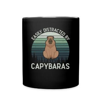 Retro Easily Distracted by Capybaras Capybara - Full Colour Mug - black - Front