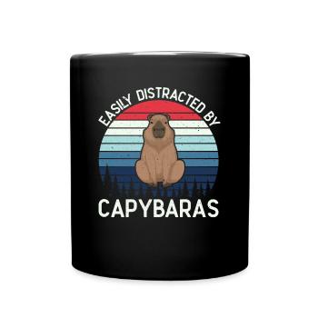 Retro Easily Distracted by Capybaras Capybara - Full Colour Mug - black - Front