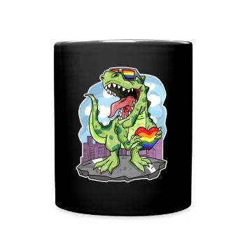 Dino Rainbow Heart Dinosaur - Full Colour Mug - black - Front