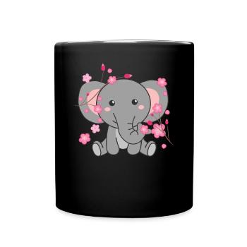 Elephant cute animals for kids kawaii - Full Colour Mug - black - Front