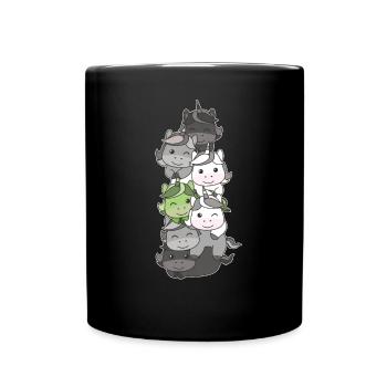 Agender Flag Pride LGBTQ Cute Unicorn Stack - Full Colour Mug - black - Front