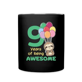 Faultier zum 9. Geburtstag Kinder neun Jahre alt - Tasse einfarbig - Schwarz - Vorne