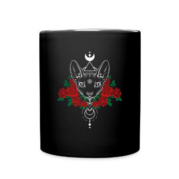 Black Cat Halloween Roses Gothic Tattoo - Full Colour Mug - black - Front