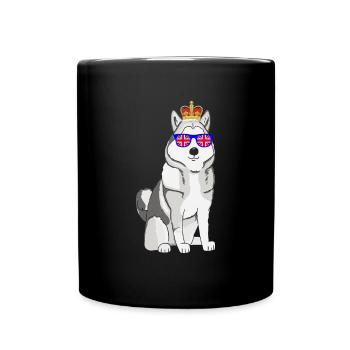 Husky Queen Elizabeth II British Crown Dog - Full Colour Mug - black - Front