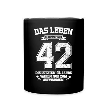 42. Geburtstag Geschenk Das Leben Beginnt Mit 42 - Tasse einfarbig - Schwarz - Vorne