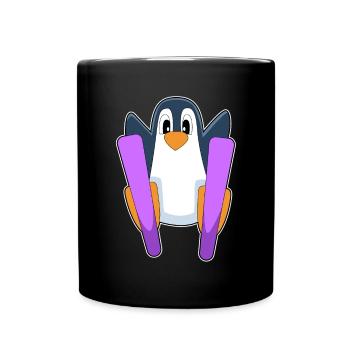 Pinguin Skifahrer Ski - Tasse einfarbig - Schwarz - Vorne