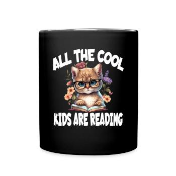 All The Cool Kids Are Reading Katze Kätzchen - Tasse einfarbig - Schwarz - Vorne