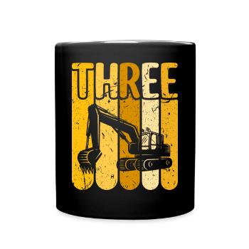 3. Geburtstag Baustelle Jungen Bagger - Tasse einfarbig - Schwarz - Vorne