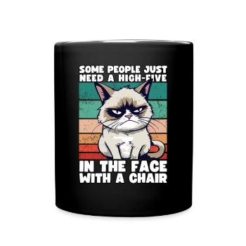 Cat Some People Just Need A High Five In The Face - Tasse einfarbig - Schwarz - Vorne