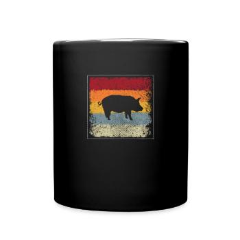 Schwein Retro - Tasse einfarbig - Schwarz - Vorne