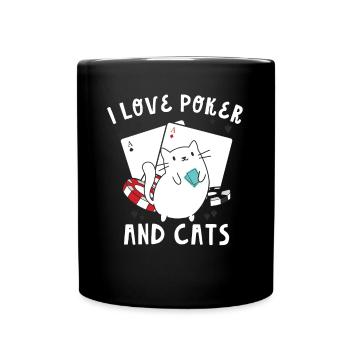 I Love Poker And Cats Play Cards Aces Spades Texas - Full Colour Mug - black - Front