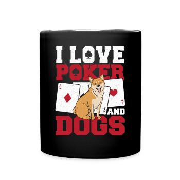 I Love Poker And Dogs Flop Cardgame Aces Spades - Full Colour Mug - black - Front