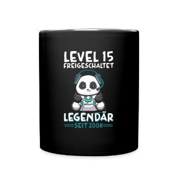Level 15 Jahre Geburtstagsshirt Panda Gamer - Tasse einfarbig - Schwarz - Vorne
