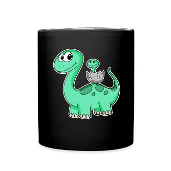 Dinosaure avec bébé dinosaure - Dino - Mug uni - noir - Devant