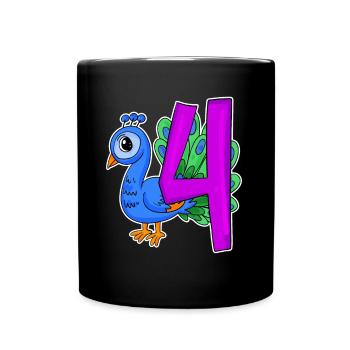 4 Geburtstag 4 Jahre alt mit Tier Motiv - vier - Tasse einfarbig - Schwarz - Vorne
