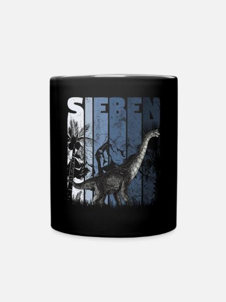 Brachiosaurus 7 Jahre Alt Dino 7. Geburtstag - Tasse einfarbig - Schwarz