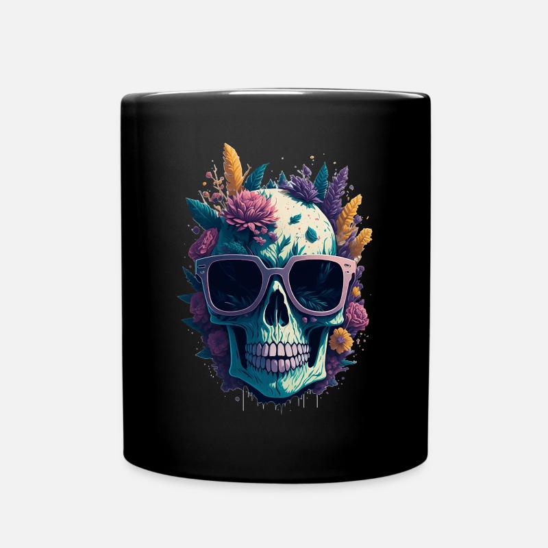 Skull Flower Tattoo - Full Colour Mug - black