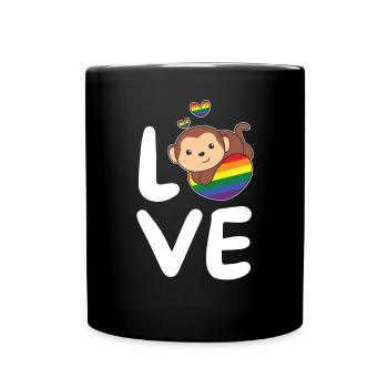 Rainbow Flag Pride LGBTQ Mignon Monkey Love - Mug uni - noir - Devant