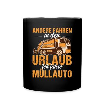 Müllmann Müllwagen Müllabfuhr - Tasse einfarbig - Schwarz - Vorne