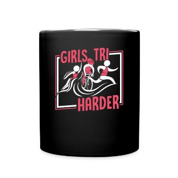 Girls TRI Harder Triathlon Bike Triathlete Training - Full Colour Mug - black - Front