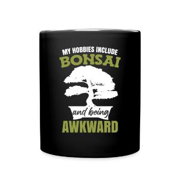 Zu meinen Hobbys gehören Bonsai - Tasse einfarbig - Schwarz - Vorne