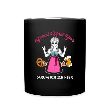 brezel und bier darum bin ich hier - Tasse einfarbig - Schwarz - Vorne