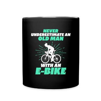 Ne sous-estimez jamais un homme avec un vélo électrique - Mug uni - noir - Devant