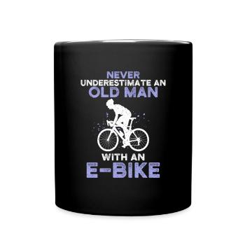 Ne sous-estimez jamais un homme avec un vélo électrique - Mug uni - noir - Devant