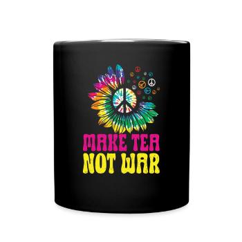 Hippie Peace Zeichen Frieden Blumen Blumenkind - Tasse einfarbig - Schwarz - Vorne