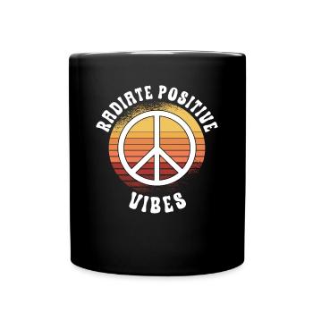 Hippie Peace Zeichen Frieden Blumen Blumenkind - Tasse einfarbig - Schwarz - Vorne