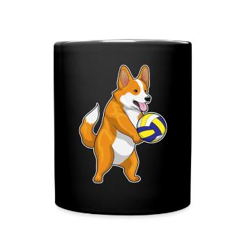 Corgi Volleyballspieler Volleyball - Tasse einfarbig - Schwarz - Vorne