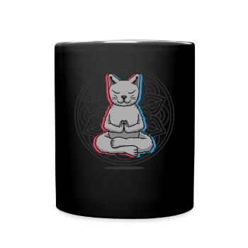 Namaste Katze Mandala Lotus Meditation Katze - Tasse einfarbig - Schwarz - Vorne