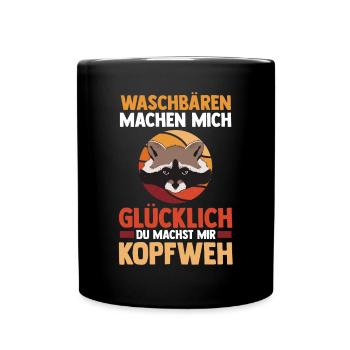 Tiermotiv Waschbär - Tasse einfarbig - Schwarz - Vorne