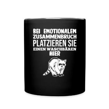 Tiermotiv Waschbär - Tasse einfarbig - Schwarz - Vorne