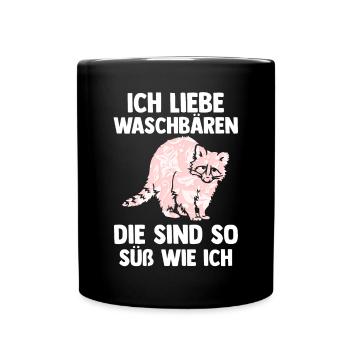 Tiermotiv Waschbär - Tasse einfarbig - Schwarz - Vorne