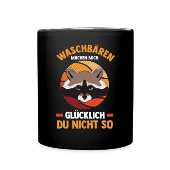 Tiermotiv Waschbär - Tasse einfarbig - Schwarz - Vorne