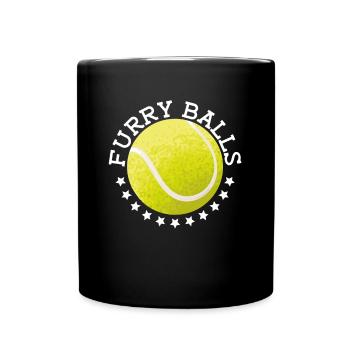 Pelzige Bälle - Lustiges Tennis - Tasse einfarbig - Schwarz - Vorne