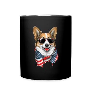 patriotique gallois corgi drapeau américain - Mug uni - noir - Devant