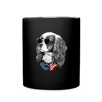 cavalier spaniel Amerikanische Flagge 4.Juli - Tasse einfarbig - Schwarz - Vorne