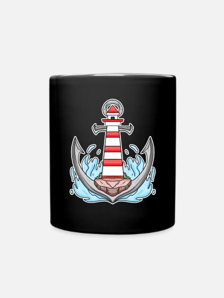 Anchor Lighthouse Mix Motif - Full Colour Mug - black