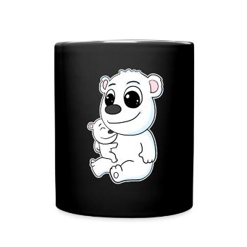 Polar Bear Family - Polar Bear with Baby - Polar Bear Motif - Full Colour Mug - black - Front